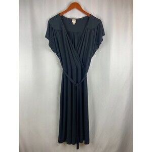 Merona Women’s XXL Mock Wrap Dress Black Short Flutter Sleeves Stretch Pullover